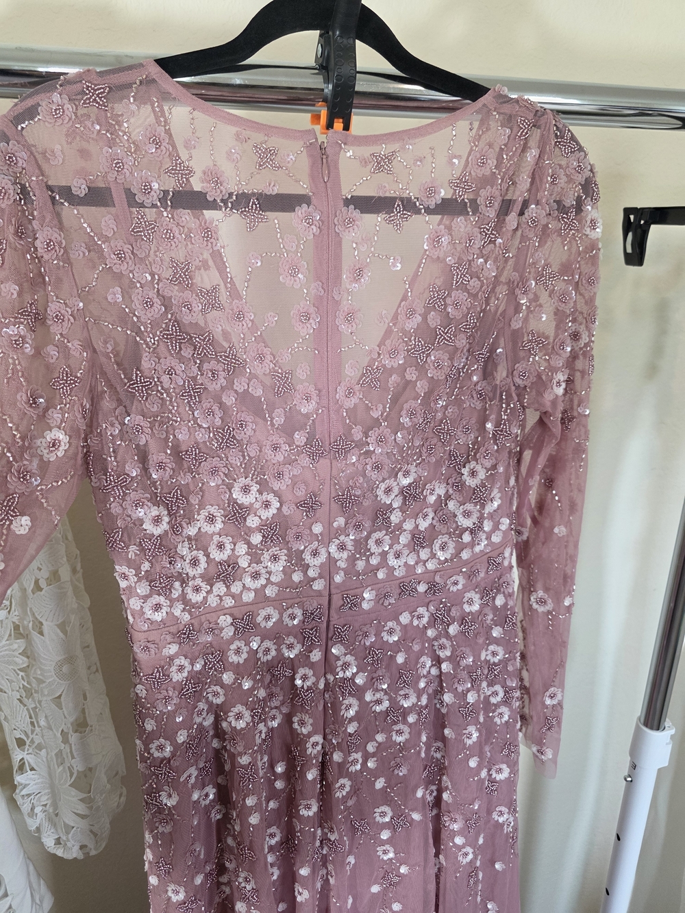 Mac Duggal Mauve Long Sleeve V-Neck Embellished Evening Gown 3D Floral - Picture 10 of 15